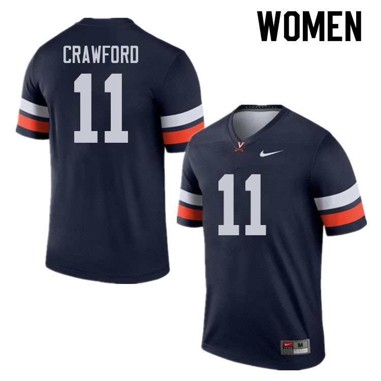 Women #11 Delaney Crawford Virginia Cavaliers College Football Jerseys Sale-Navy - Click Image to Close